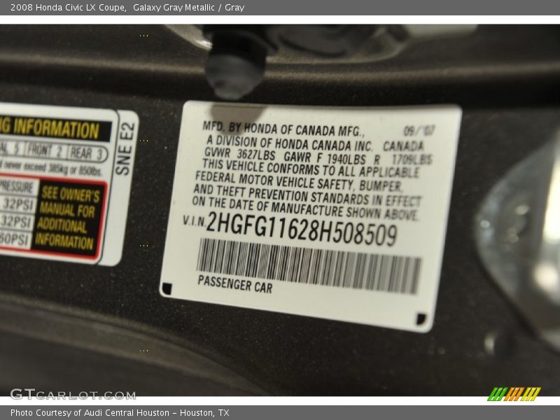 Galaxy Gray Metallic / Gray 2008 Honda Civic LX Coupe