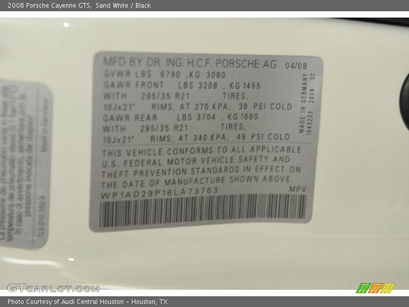 Sand White / Black 2008 Porsche Cayenne GTS