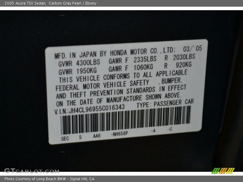 Carbon Gray Pearl / Ebony 2005 Acura TSX Sedan