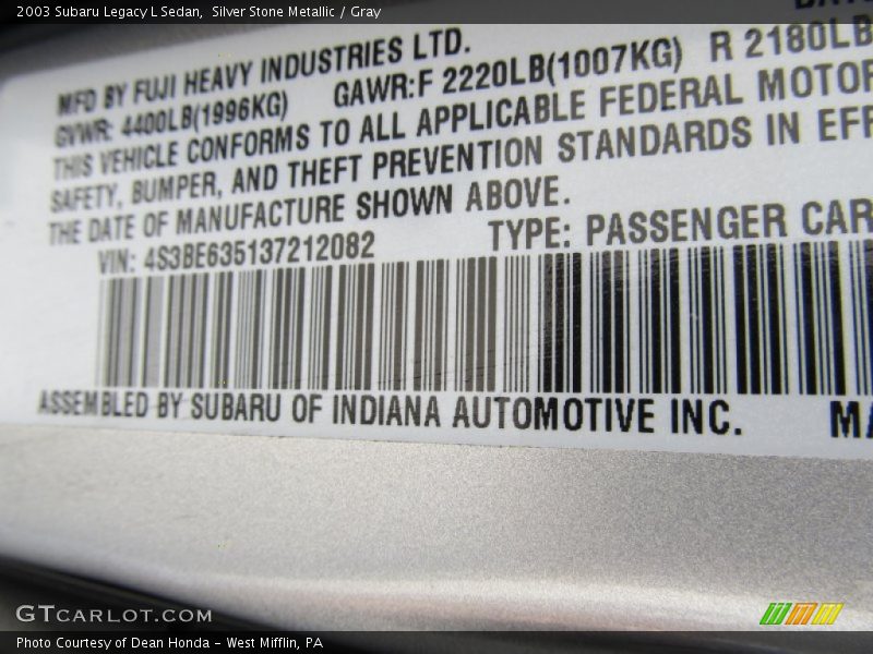 Silver Stone Metallic / Gray 2003 Subaru Legacy L Sedan