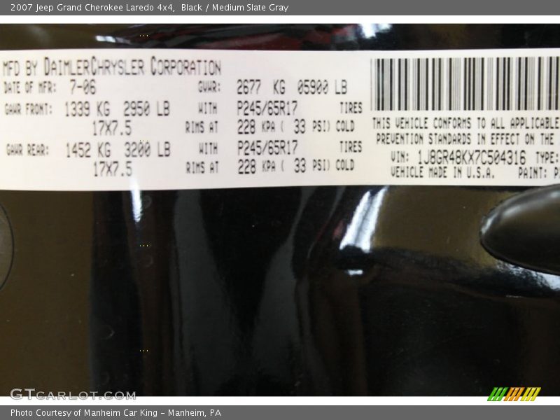 Black / Medium Slate Gray 2007 Jeep Grand Cherokee Laredo 4x4