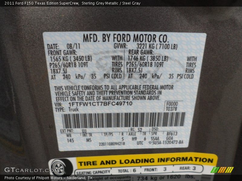 Sterling Grey Metallic / Steel Gray 2011 Ford F150 Texas Edition SuperCrew