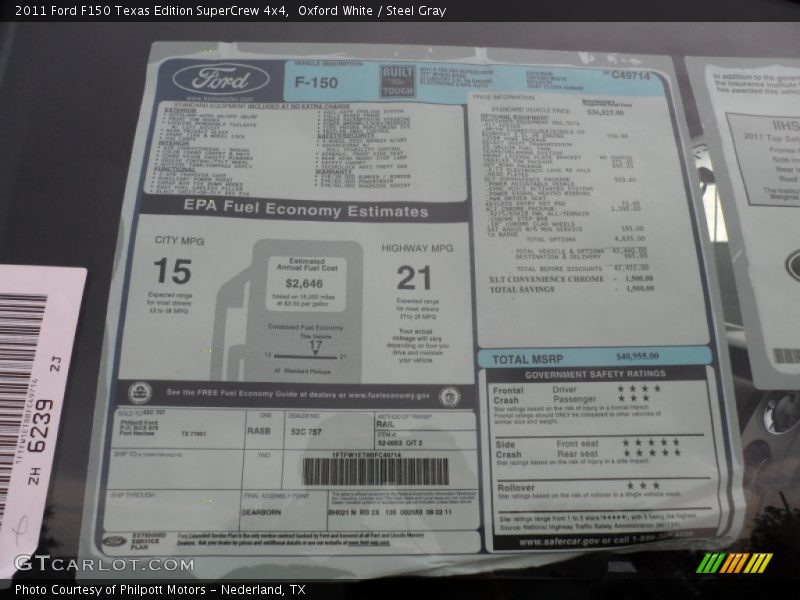 Oxford White / Steel Gray 2011 Ford F150 Texas Edition SuperCrew 4x4