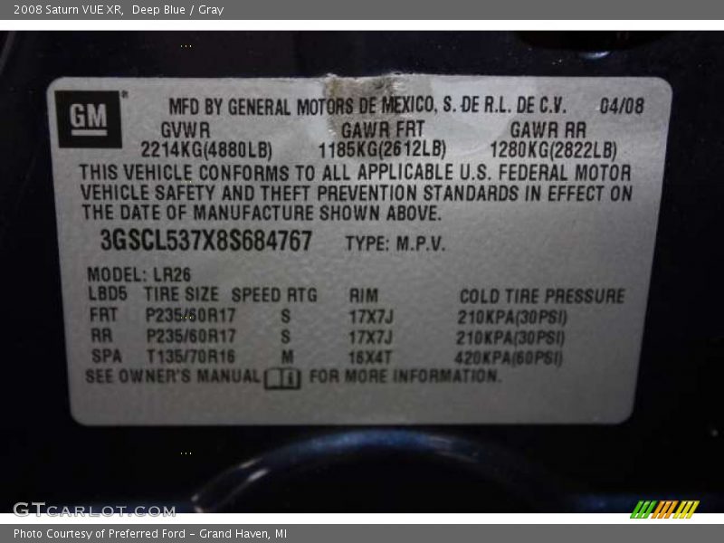 Deep Blue / Gray 2008 Saturn VUE XR