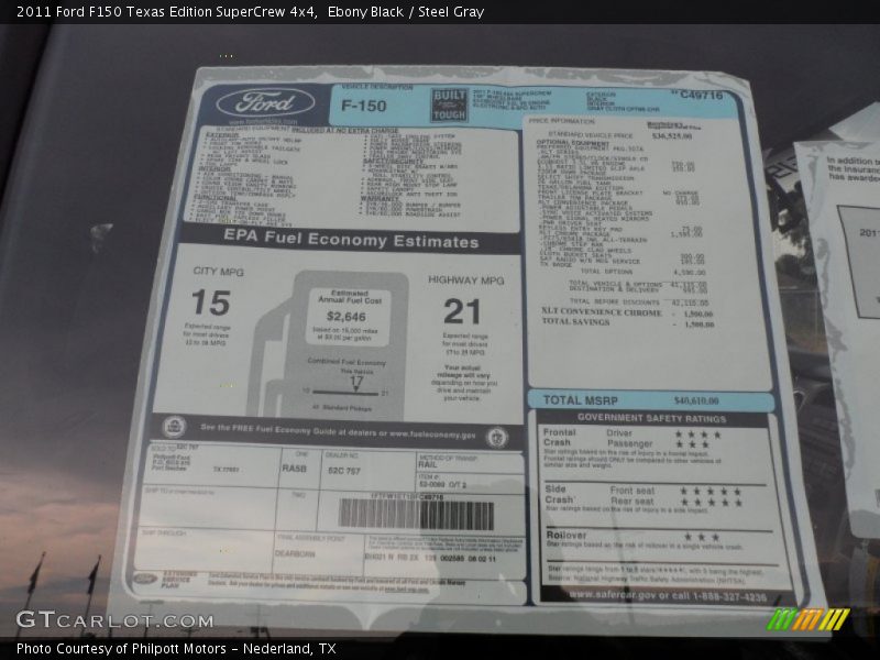 Ebony Black / Steel Gray 2011 Ford F150 Texas Edition SuperCrew 4x4