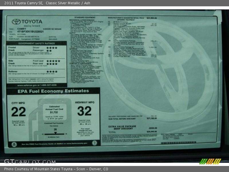 Classic Silver Metallic / Ash 2011 Toyota Camry SE