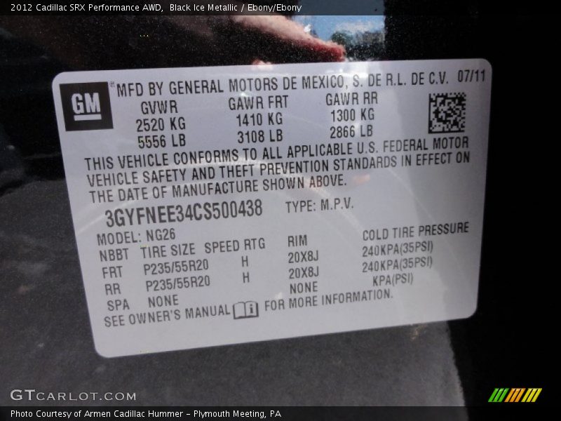 Black Ice Metallic / Ebony/Ebony 2012 Cadillac SRX Performance AWD