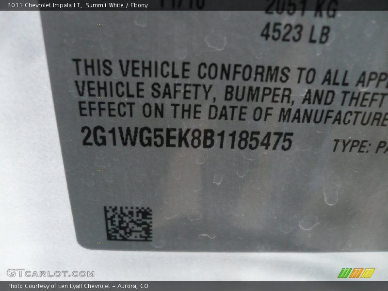Summit White / Ebony 2011 Chevrolet Impala LT