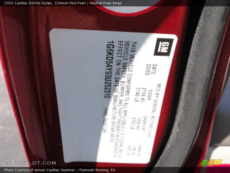 Crimson Red Pearl / Neutral Shale Beige 2003 Cadillac DeVille Sedan