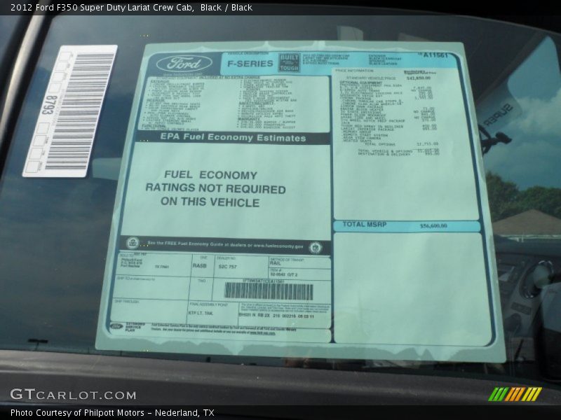  2012 F350 Super Duty Lariat Crew Cab Window Sticker