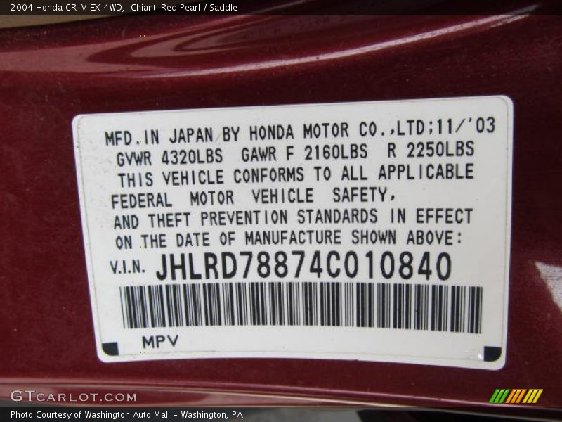 Chianti Red Pearl / Saddle 2004 Honda CR-V EX 4WD