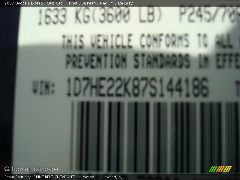 Patriot Blue Pearl / Medium Slate Gray 2007 Dodge Dakota ST Club Cab