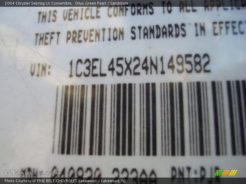 Onyx Green Pearl / Sandstone 2004 Chrysler Sebring LX Convertible