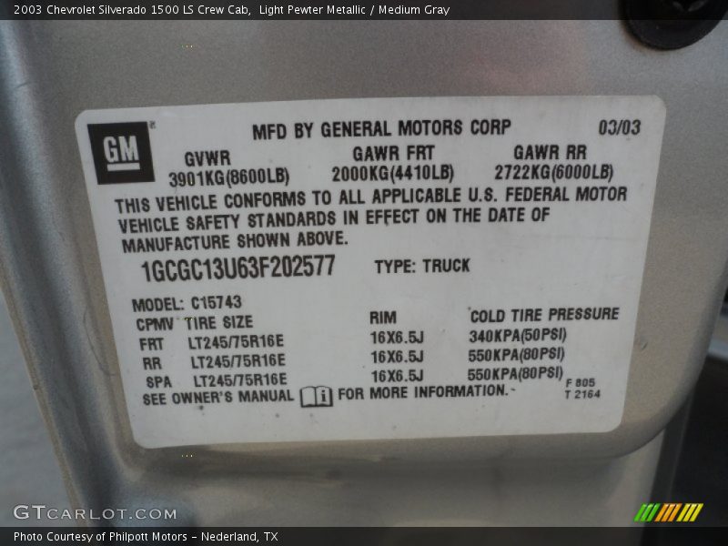 Light Pewter Metallic / Medium Gray 2003 Chevrolet Silverado 1500 LS Crew Cab