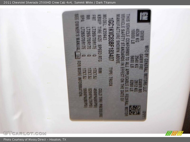 Summit White / Dark Titanium 2011 Chevrolet Silverado 2500HD Crew Cab 4x4
