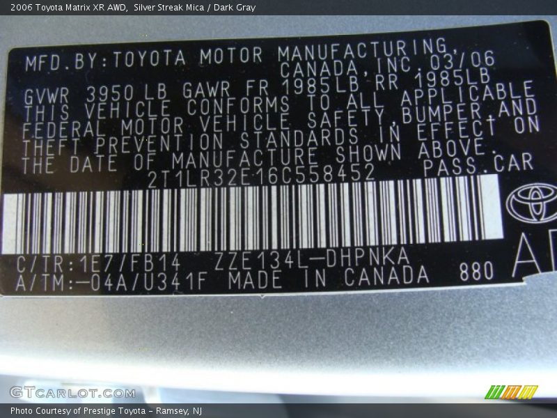Silver Streak Mica / Dark Gray 2006 Toyota Matrix XR AWD