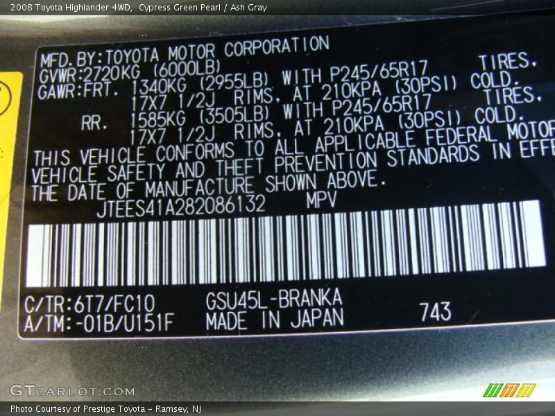 Cypress Green Pearl / Ash Gray 2008 Toyota Highlander 4WD