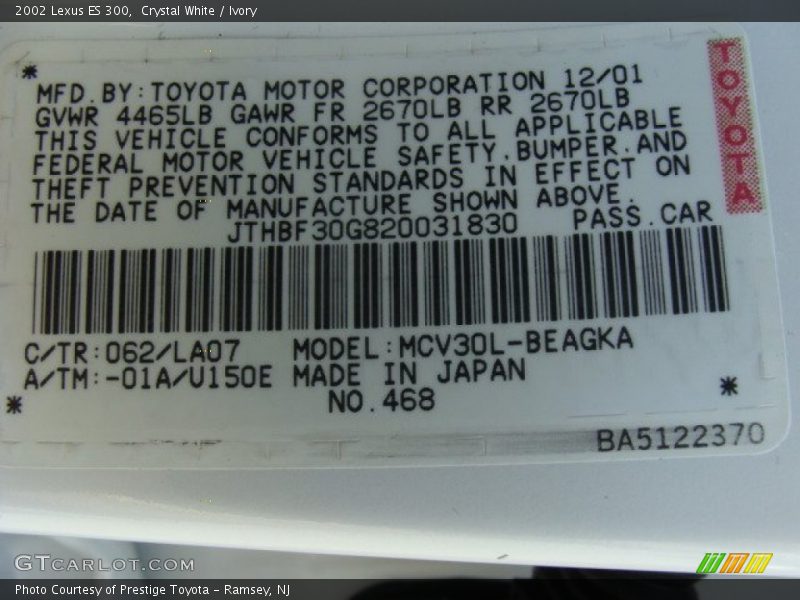 Crystal White / Ivory 2002 Lexus ES 300