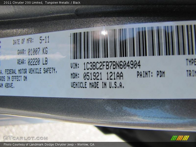 Tungsten Metallic / Black 2011 Chrysler 200 Limited