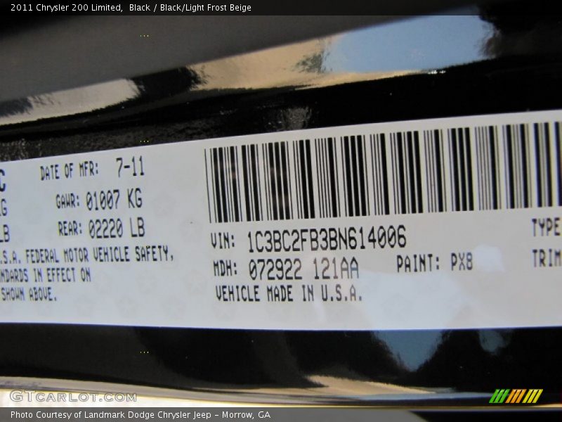 Black / Black/Light Frost Beige 2011 Chrysler 200 Limited