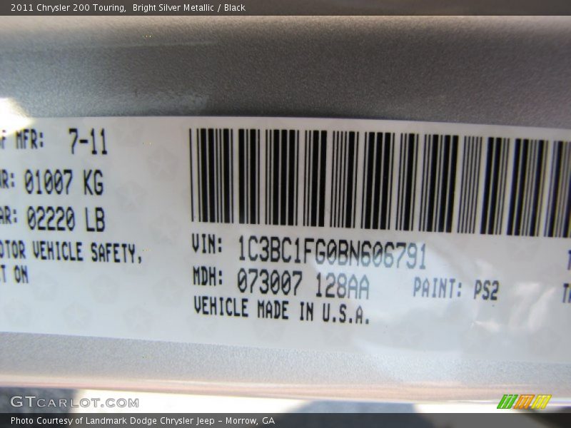 Bright Silver Metallic / Black 2011 Chrysler 200 Touring