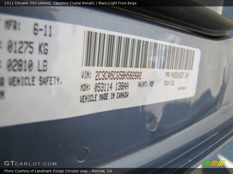 Sapphire Crystal Metallic / Black/Light Frost Beige 2011 Chrysler 300 Limited