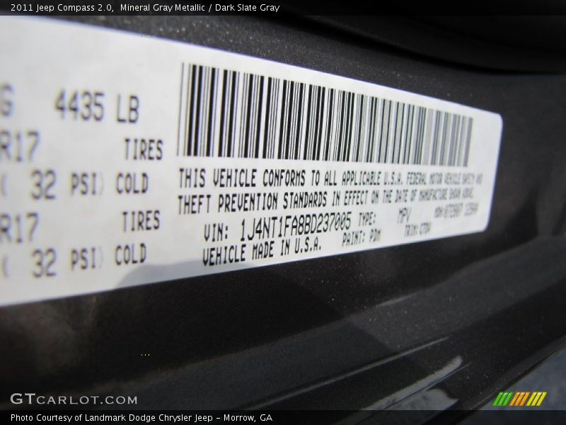 Mineral Gray Metallic / Dark Slate Gray 2011 Jeep Compass 2.0