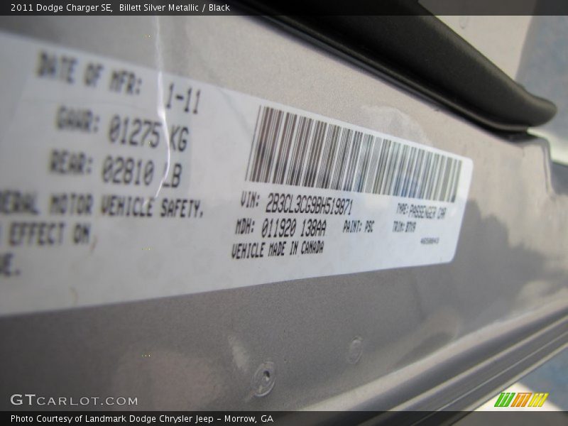 Billett Silver Metallic / Black 2011 Dodge Charger SE