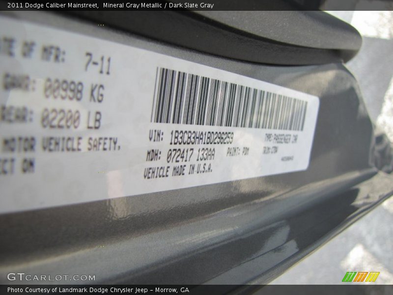 Mineral Gray Metallic / Dark Slate Gray 2011 Dodge Caliber Mainstreet