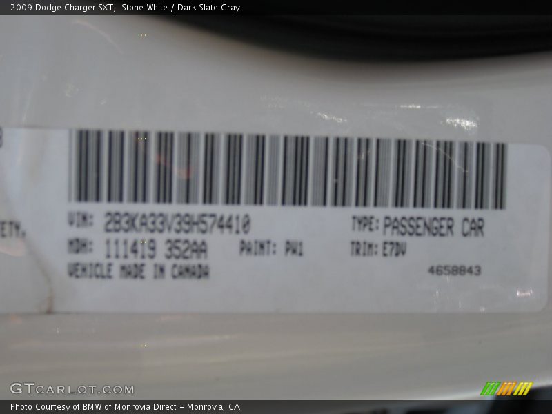 Stone White / Dark Slate Gray 2009 Dodge Charger SXT