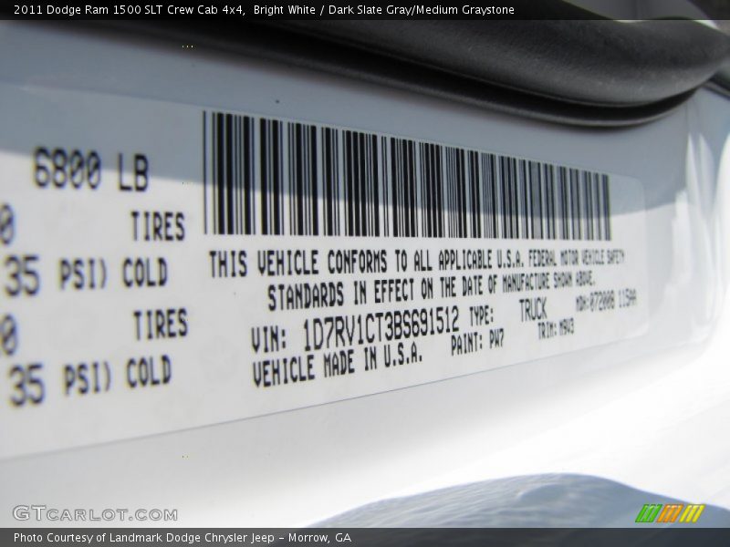 Bright White / Dark Slate Gray/Medium Graystone 2011 Dodge Ram 1500 SLT Crew Cab 4x4