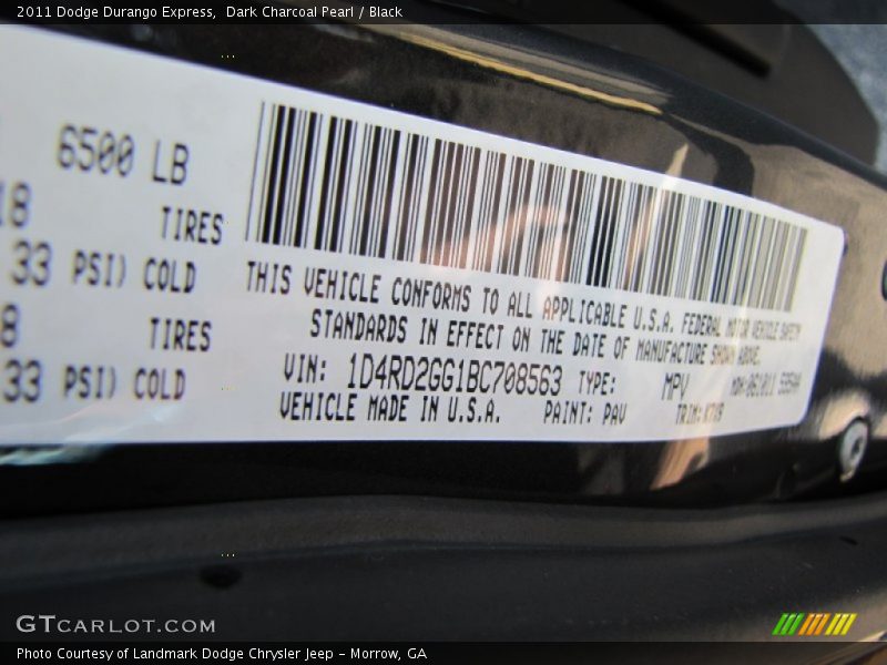 2011 Durango Express Dark Charcoal Pearl Color Code PAV