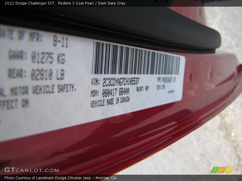 Redline 3 Coat Pearl / Dark Slate Gray 2012 Dodge Challenger SXT
