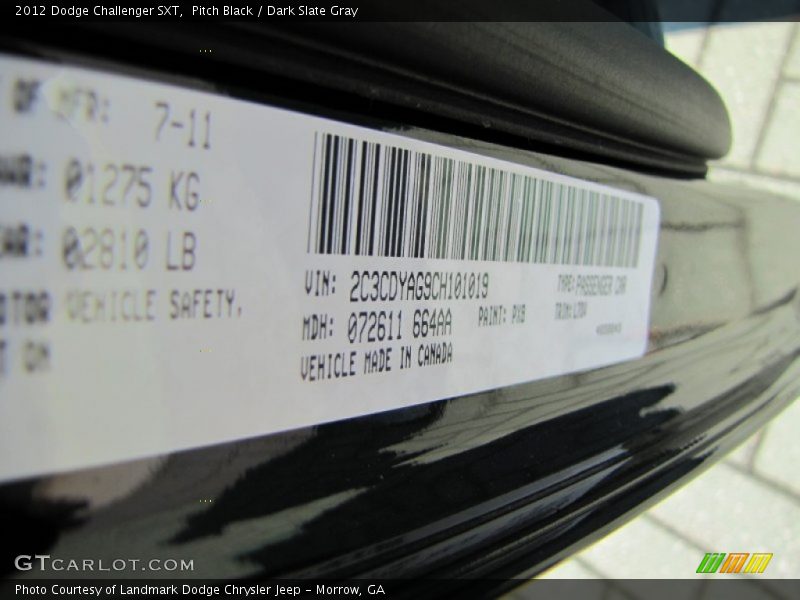 Pitch Black / Dark Slate Gray 2012 Dodge Challenger SXT