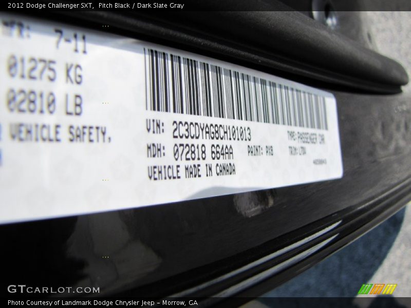 Pitch Black / Dark Slate Gray 2012 Dodge Challenger SXT