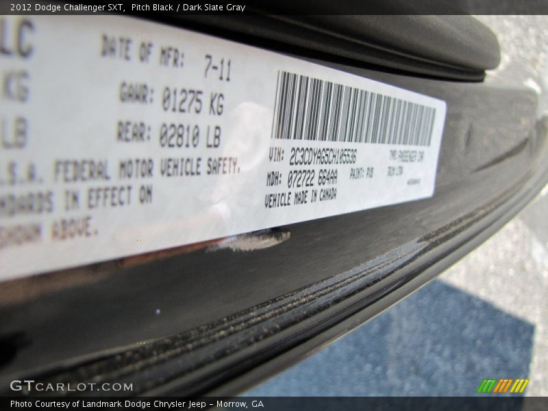 Pitch Black / Dark Slate Gray 2012 Dodge Challenger SXT