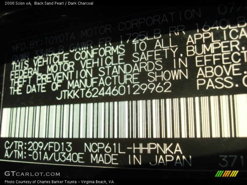 Black Sand Pearl / Dark Charcoal 2006 Scion xA