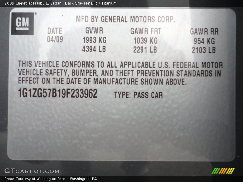 Dark Gray Metallic / Titanium 2009 Chevrolet Malibu LS Sedan