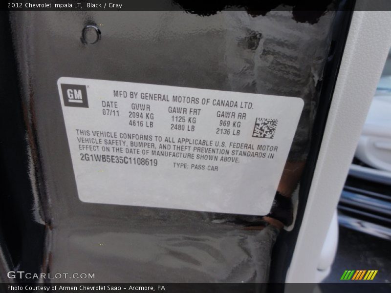 Black / Gray 2012 Chevrolet Impala LT