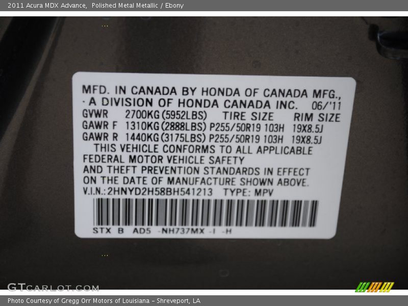 Polished Metal Metallic / Ebony 2011 Acura MDX Advance