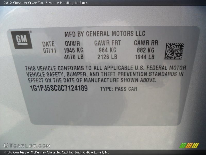 Silver Ice Metallic / Jet Black 2012 Chevrolet Cruze Eco