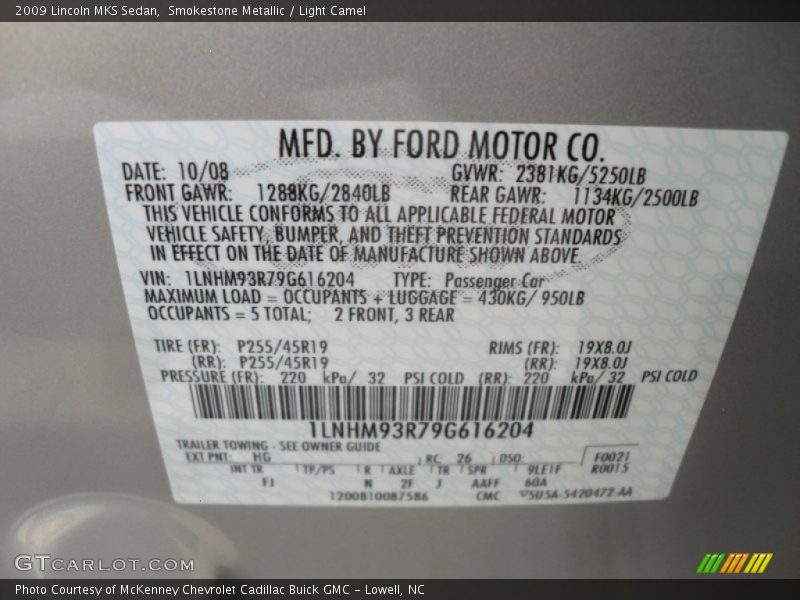 Smokestone Metallic / Light Camel 2009 Lincoln MKS Sedan