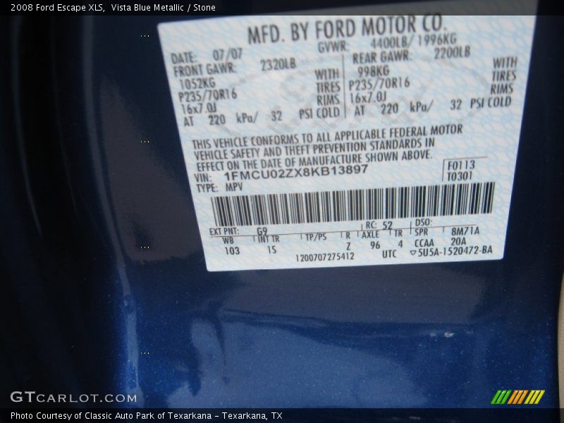 Vista Blue Metallic / Stone 2008 Ford Escape XLS