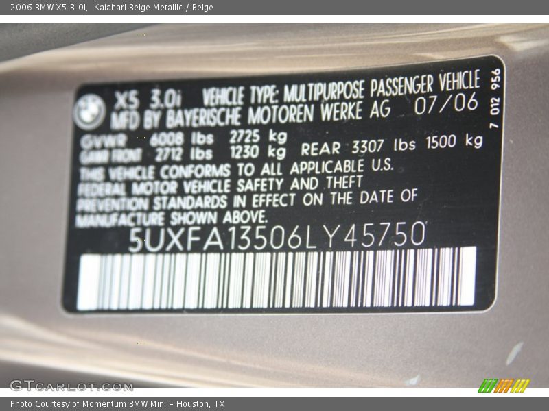 Kalahari Beige Metallic / Beige 2006 BMW X5 3.0i