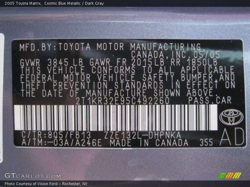 Cosmic Blue Metallic / Dark Gray 2005 Toyota Matrix