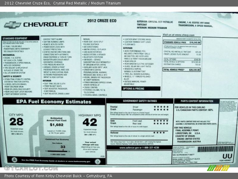  2012 Cruze Eco Window Sticker