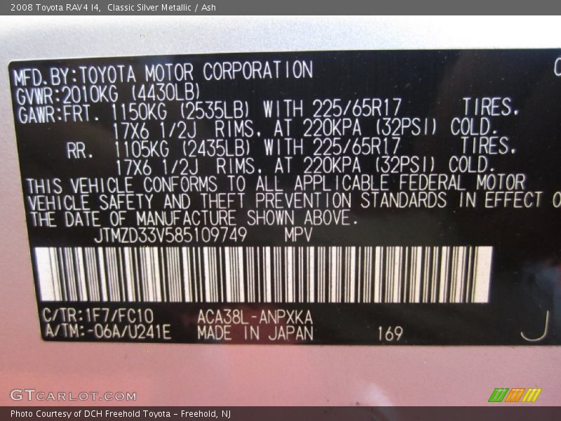 Classic Silver Metallic / Ash 2008 Toyota RAV4 I4