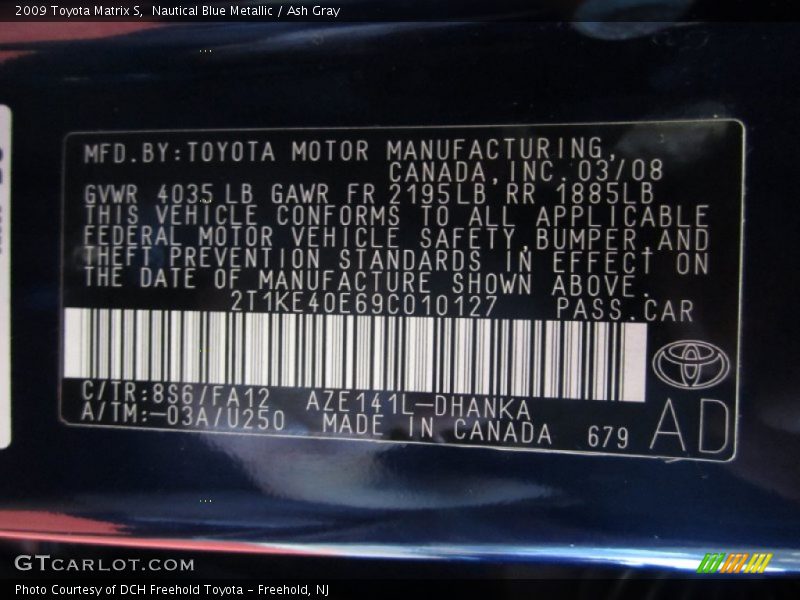 Nautical Blue Metallic / Ash Gray 2009 Toyota Matrix S