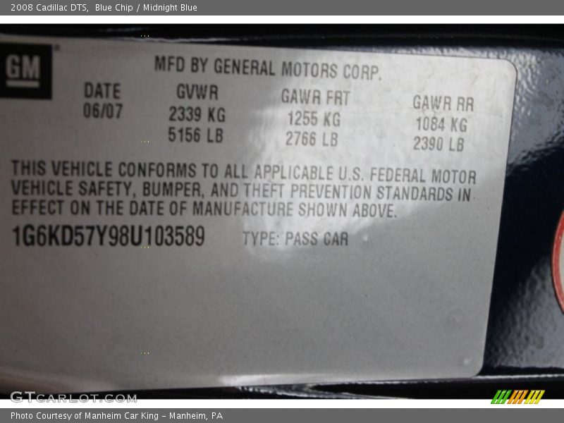 Blue Chip / Midnight Blue 2008 Cadillac DTS