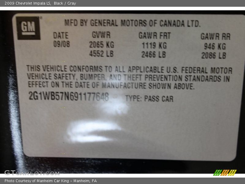 Black / Gray 2009 Chevrolet Impala LS